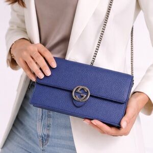 Gucci Marmont GG Bag with Chain Strap. Caspian Blue.